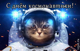 С днём космонавтики! Открытка кота - космонавта! скачать открытку бесплатно | 123ot