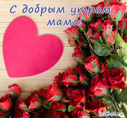 Открытка с добрым утром, мама! Красные розы и сердечко. Открытка для мамы! Доброе утро! скачать открытку бесплатно | 123ot