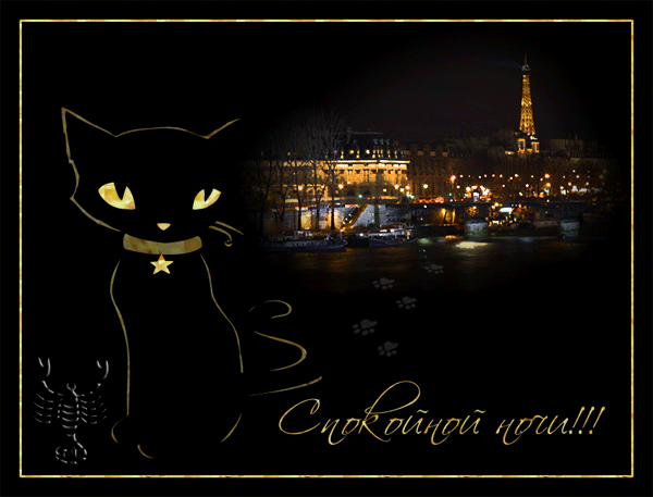 Черный кот, ночь! Гиф с пожеланием спокойной ночи, пожелания спокойной ночи гифы, гиф картинки пожелания спокойной ночи, красивые гифы с пожеланием спокойной ночи! скачать открытку бесплатно | 123ot