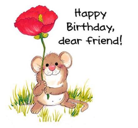 Прикольная открытка на день рождения Мышка и цветок. Открытки  Прикольная открытка на день рождения на английском Мышка и цветок скачать бесплатно онлайн скачать открытку бесплатно | 123ot