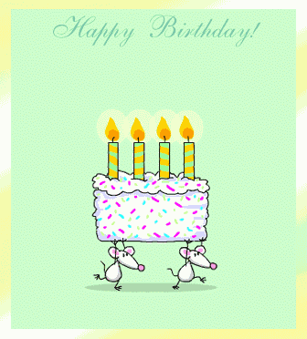 Анимационная открытка на день рождения мышки. Открытки  Анимационная открытка на день рождения Мышки несут торт скачать бесплатно онлайн скачать открытку бесплатно | 123ot