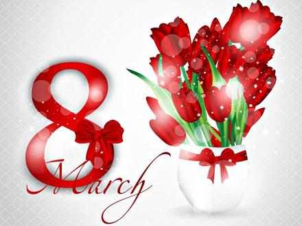 Открытка на 8 марта Красные тюльпаны. Открытки  Открытка на 8 марта Красные сияющие тюльпаны скачать бесплатно онлайн скачать открытку бесплатно | 123ot