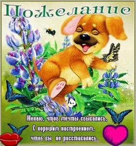 Смешная открытка хорошего настроения, улыбайся, бабочки, щенок, сердечко и поцелуйчик пожелание отличного настроения! скачать открытку бесплатно | 123ot