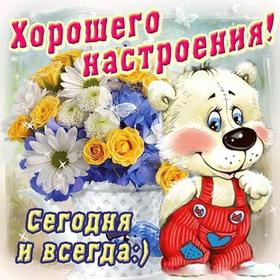 Открытка хорошего настроения, улыбайся, белый мишка с цветами, пожелание отличного настроения! скачать открытку бесплатно | 123ot