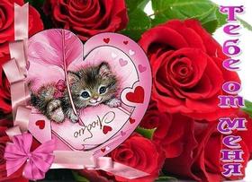 Открытка для Тебя, котик, розы, сердечки, картинка Тебе, просто так, от всей души, для Тебя! скачать открытку бесплатно | 123ot